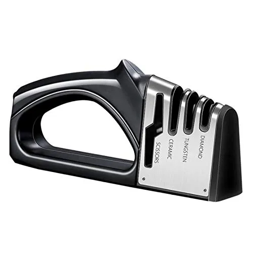 4-in-1 Kitchen Knife Sharpener: 4-Stage Knife and Scissors Sharpener to Help Repair and Polish the Blades and Sharpen the Scissors, Non-Slip Base-comes With 5-Level cut-Resistant Gloves