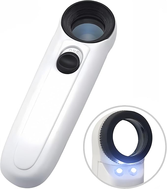 40X LED Handheld Magnifying Glass - Illuminated Portable Magnifier with 2 LED Lights for Reading, Jewelry, Coins, Stamps & Fine Print Inspection