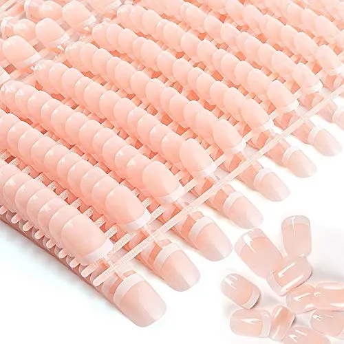 480 Pcs 12 Different Size Natural French Short False Nails Acrylic Full Cover Nails with Simple Case
