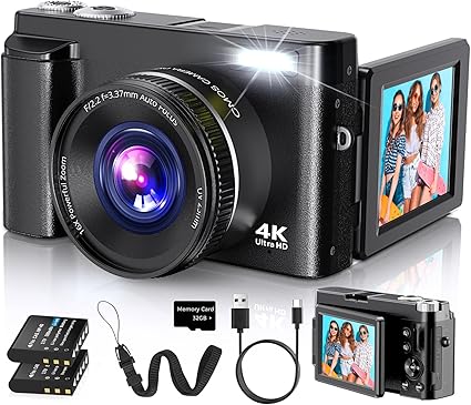 4K Digital Camera for Photography Autofocus, 2025 Latest 48MP Vlogging Camera for YouTube with SD Card, 2 Batteries, 3