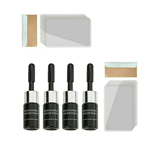 4PC Automotive Glass Nano Repair Fluid Kit,Car Windshield Repair Resin,Wind Shield Car Glass Repair Set,Glass Corrector Set,Glass Crack Chip Repair Tool (Black)