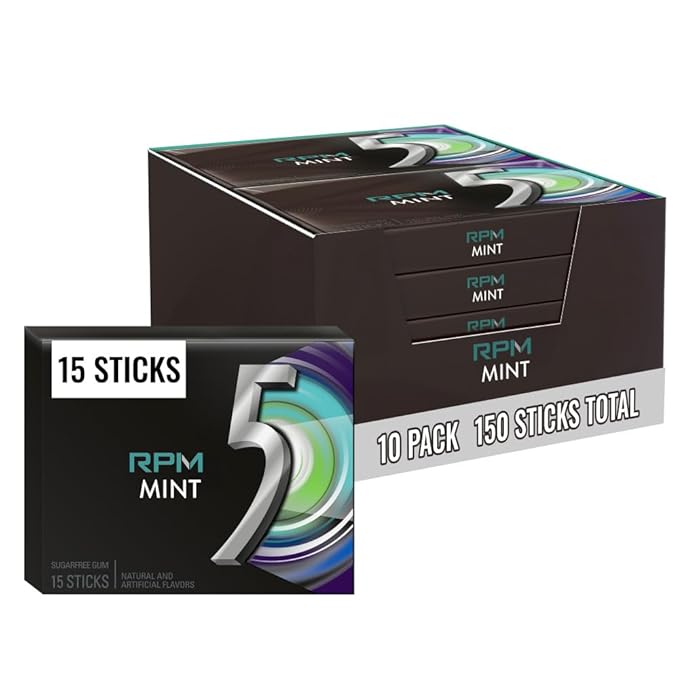 5 Gum RPM Mint Sugar Free Gum Bulk, 15 Count (Pack of 10)