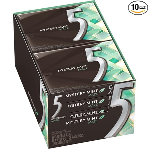 5 Gum Sweet Mint Sugar Free Chewing Gum Bulk, 15 Stick Box (Pack of 10)