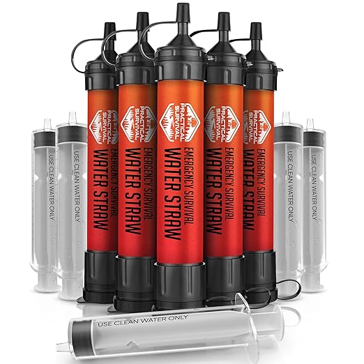 5 High-Capacity Emergency Water Straws  Lightweight, Reusable, 1800-gallon Filters for Camping, Hiking, Travel, Biking, Survival, and Emergency Preparedness - No Expiration Date - Practical Survival