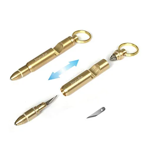 5 in 1 Multitool - Self Defense Keychain for Ladies Women - Pocket Utility Knife Mini Box Cutter - Window Glass Breaker Seatbelt Cutter - EDC Bottle Opener - Slotted Screwdriver (Brass)