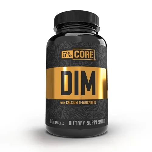 5% Nutrition Core DIM Supplement | Estrogen Regulation Support for Men & Women | Natural Diindolylmethane w/ Calcium D-Glucarate, Organic Broccoli Powder + Bioperine (30 Servings / 60 VegCaps)