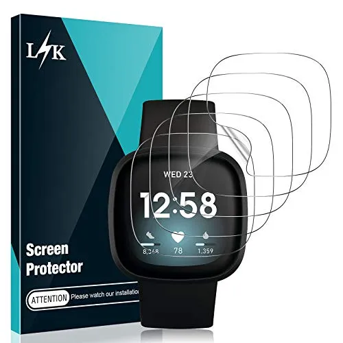 5 Pack L?K Screen Protector Compatible for Fitbit Sense Fitbit Versa 3 Fitbit Versa 2 Flexible TPU HD Clear Film, Full Coverage, Self Healing, Bubble-Free