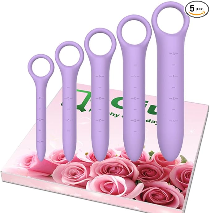 5-Pack Silicone Dilators for Pelvic Floor for Women with Fine Scales, Pelvic Wand Massager Pelvic Floor Muscle Trainer, Pelvic Floor Strengthening Device with Storage Bag, Purple