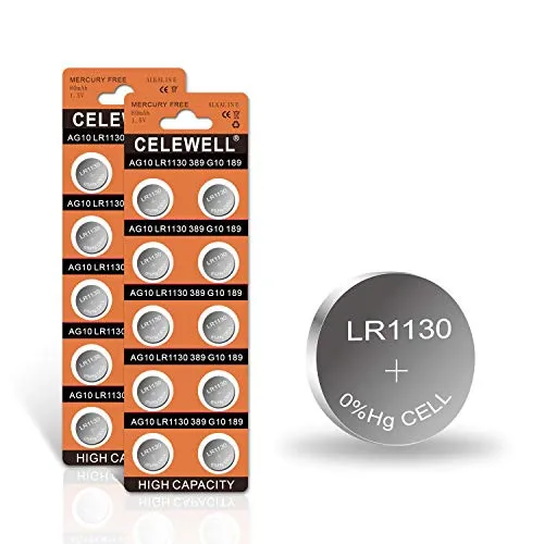 ?5-Year Warranty?CELEWELL LR1130 AG10 Battery 1.5V Alkaline Button Cell for Watch Toy 20 Pack