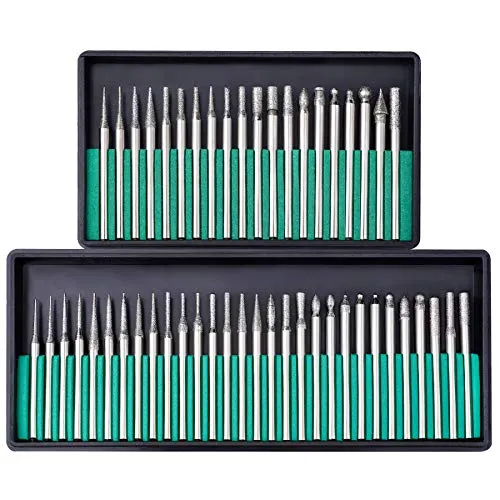 50-Piece Set of Titanium Coated Engraving Milling Cutter Carbide Bits, Diamond Burrs, 1/8'' Shank Rotary Tools, Grits 120-150