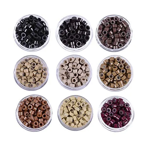 500pcs Silicone Lined Micro Links Rings Beads Hair Feather Extensions 5.0x3.0x3.0 mm Hair Beads (Brown)