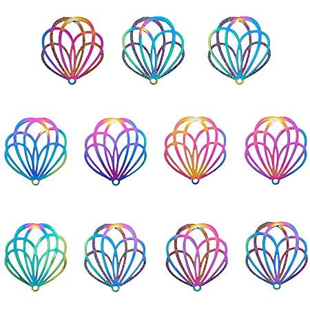50Pcs 201 Stainless Steel Etched Metal Embellishments Filigree Pendant Charm Multi-color For DIY Necklace Earring Jewelry Making