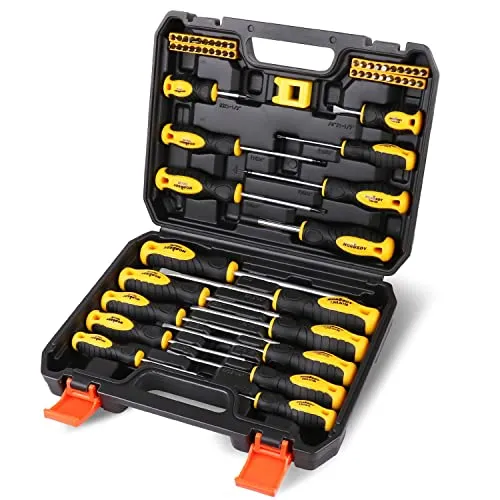 58-piece Magnetic Screwdriver Set with Toolbox, HORUSDY Professional Screwdriver Set Include Slotted | Phillips | Pozidriv | Hexagon | Torx | Square and Magnetizer demagnetizer, Tools for Men