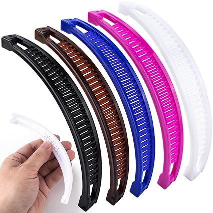 5pcs Banana Hair Clips, Non-Slip Large Hair Claws for Women, Classic Double Combs Hairpin Accessories for Thin Curly Straight Long Short Hairstyles- 5 Colors