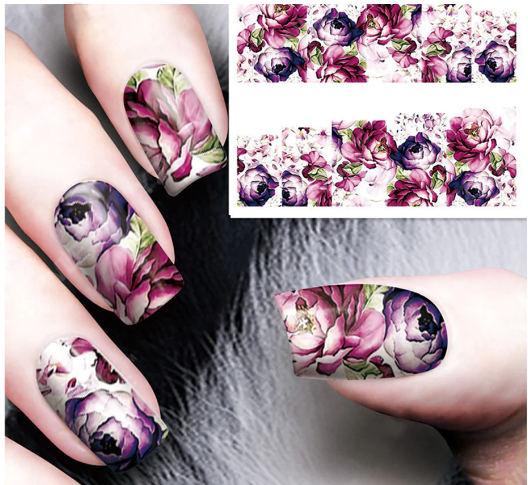 5Pcs Floral Water Decals Transfer Nail Art Stickers For Manicure