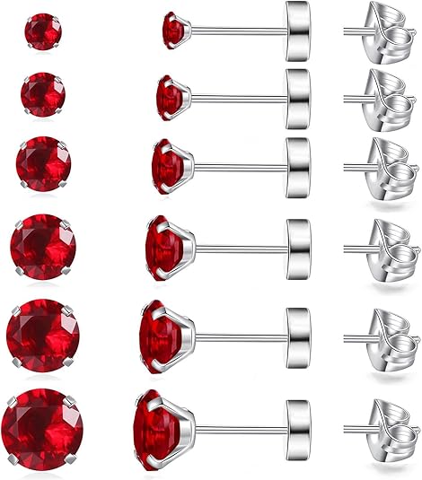 6 Pairs Hypoallergenic Surgical Steel Threaded Ear Studs for Cartilage, Helix, Lobe | Cubic Zirconia Flat Back Earrings for Women | Minimalist Everyday Jewelry Gifts