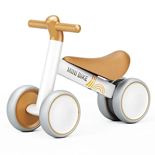 67i Baby Balance Bike for 1 Year Old Girls Gifts Toddler Bike Ride On Toys for 1 2 Year Old Boy Toddler Balance Bike for 12-24 Month 4 Wheels First Birthday Gifts (White Brown)