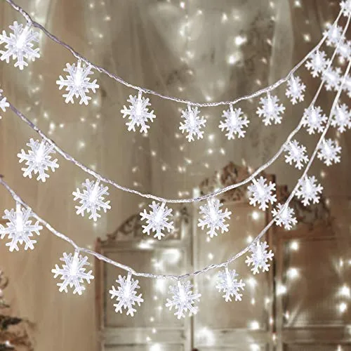 80 LED Christmas Snowflake String Lights Hanging Decorations - Winter Wonderland Lighted Decor for Holiday Xmas Indoor Outdoor Party Supplies (32.8ft ,Batteries Not Included)