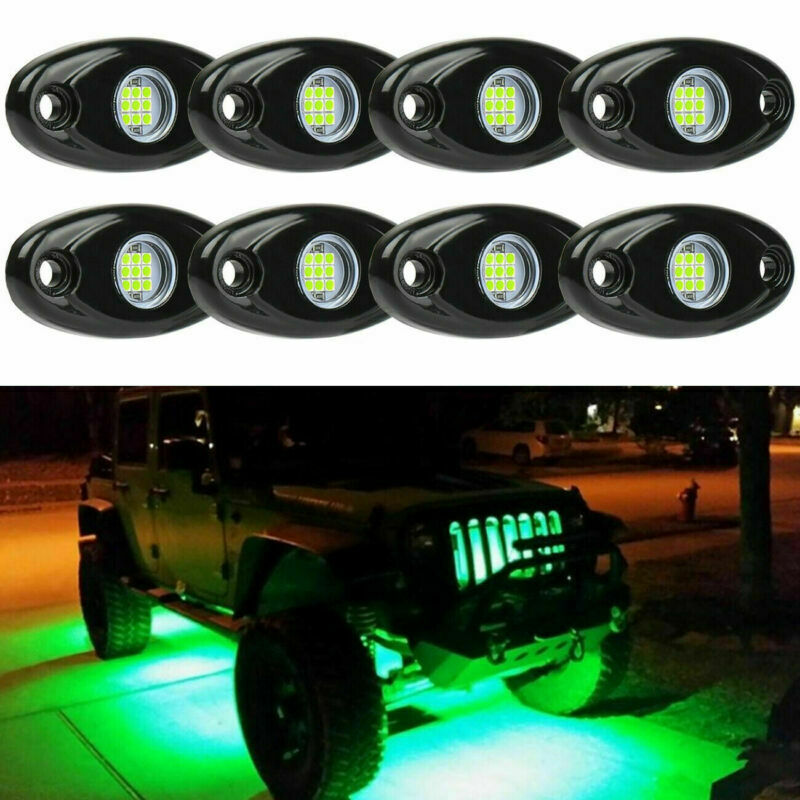 8X Green LED Rock Lights Underbody Wheel Light Offroad Truck 4X4 ATV UTV Light