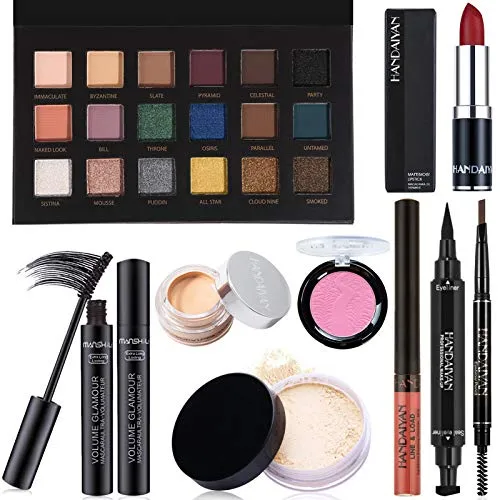 9 PCS Womens Makeup Kit, Makeup Sets for Women Beginners, Includes Eyebrow Pencil,Eyeliner Pen,Mascara,Eyeshadow Palette,Concealer,Loose Power,Blush,Lipstick,Lip Gloss