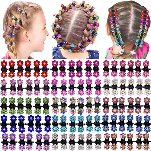 90 Pieces Baby Girls Hair Claw Clips Crystal Rhinestones Tiny Hair Clips Mix Colored Flower Hair Bangs Pin for Kids Women Hair Accessories (6 X15 Colors)