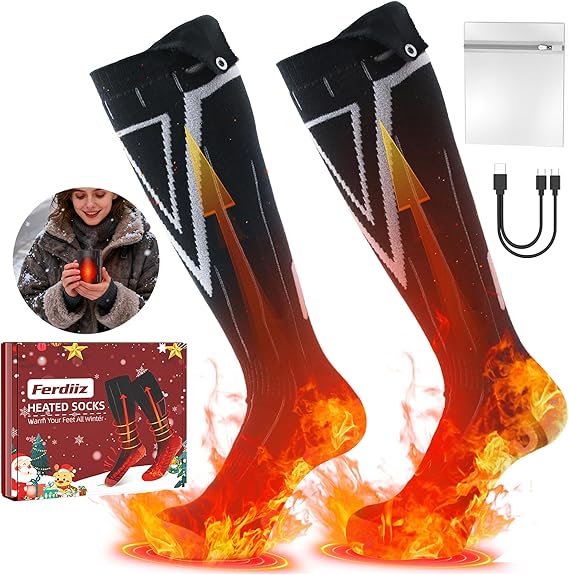 9000mAh*2 Heated Socks & Hand Warmer 2-in-1, Rechargeable Heated Socks Up to 14-35 Hours with 4 Adjustable Heating Levels for Winter Hunting Fishing Skiing Cycling Hiking Camping Skating Outdoor