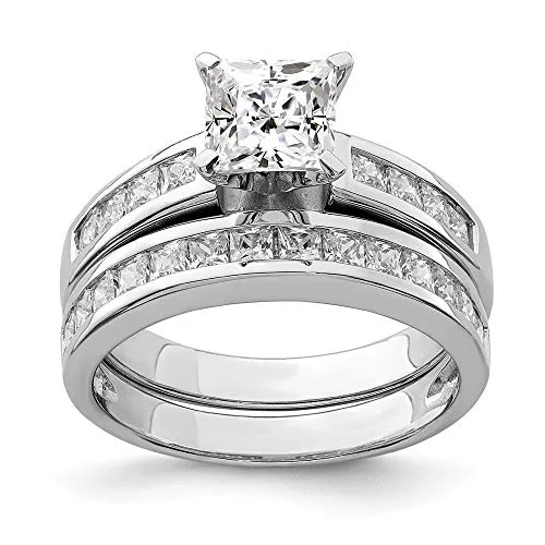 925 Sterling Silver 2 Piece Cubic Zirconia Cz Size 8 Wedding Set Band Ring Stone Fancy Designed Engagement Stackable Fine Jewelry For Women Gifts For Her