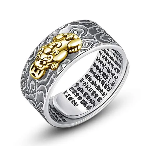 990 Silver Feng Shui Rings PIXIU MANI Amulet Lucky Wealth Buddhist Jewelry Adjustable Ring