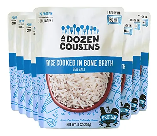 A Dozen Cousins Rice Cooked in Bone Broth | 7g Protein | Contains Collagen | Sea Salt (8/8oz Pouches)
