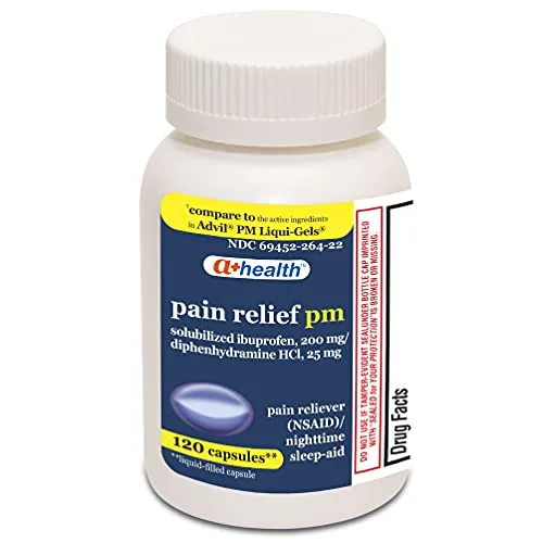 A+ Health Ibuprofen PM Softgels, Pain Reliever/Nighttime Sleep Aid (NSAID), Made in USA, 120 Count
