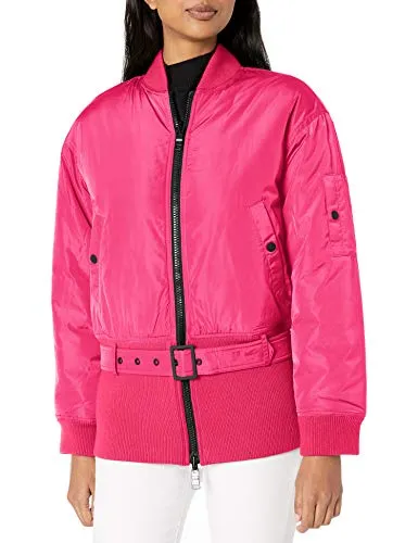 A|X Armani Exchange Women's Polyester Jacket with Zipper Front and Belt, Bubble Gum, M