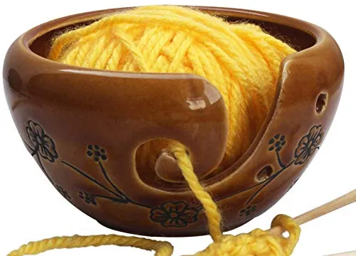abhandicrafts - Ceramic Brown Yarn Bowl for Knitting, Crochet for Moms - Beautiful Gifts on All Occasions for Moms and Grandmothers 6X4 Inches