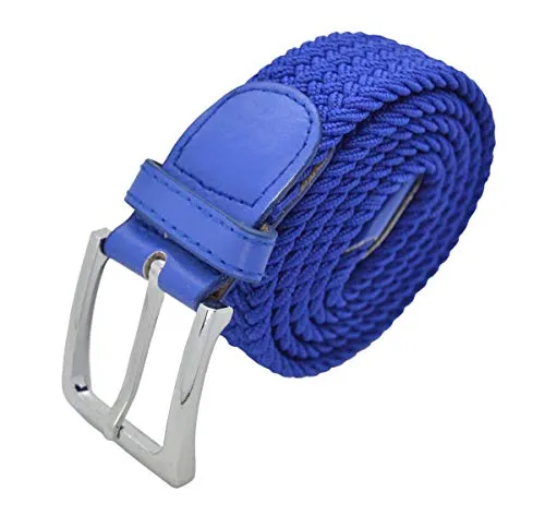 ACCmall Canvas Elastic Fabric Woven Stretch Multicolored Braided Belts (royal blue, Medium (waist 32