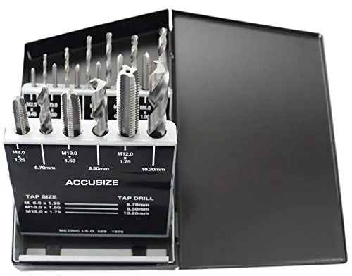 Accusize Industrial Tools 18 Pc Hss Tap and Drill Set, Metric, 0001-0052