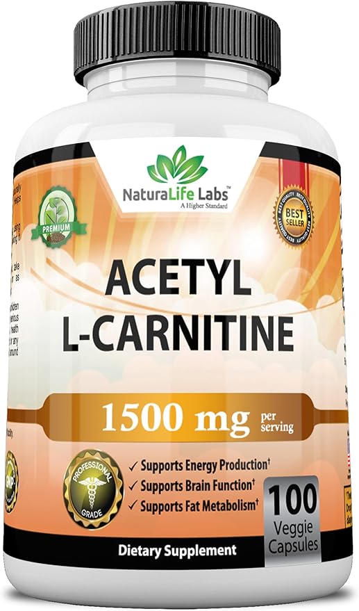 Acetyl L-Carnitine 1,500 mg High Potency Supports Natural Energy Production, Supports Memory/Focus - 100 Veggie Capsules
