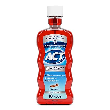 ACT Anticavity Zero Alcohol Fluoride Mouthwash 18 fl. oz, With Accurate Dosing Cup, Cinnamon