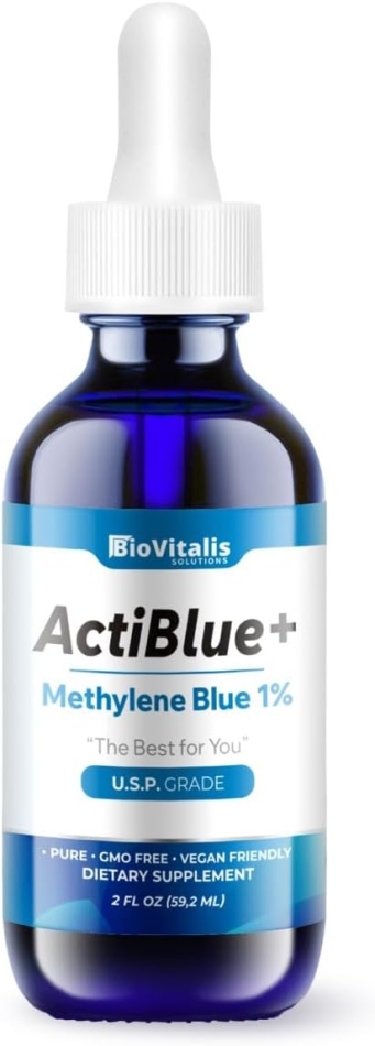 Actiblue+ Methylene Blue 1% : Methylene Blue Pharmaceutical Grade ISO Certified Third Party Lab Tested 99,9% No Formaldehyde No Alcohol No Gluten&GMO(2Fl.Oz)