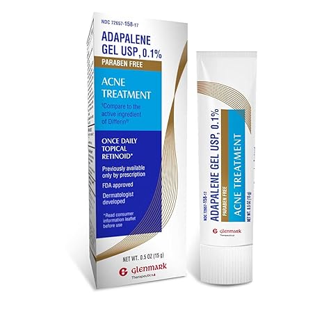 Adapalene Gel 0.1% Acne Treatment, Paraben Free Topical Retinoid Cream for Face, Helps Clear and Prevent Acne and Clogged Pores, 15g Tube