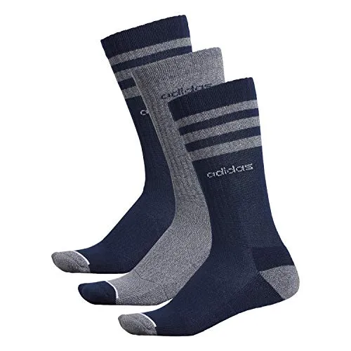 adidas Men's 3-Stripe Crew Sock (3-Pair), Collegiate Navy/Onix - Light Onix Marl/Onix/White/Li, Large, (Shoe Size 6-12)
