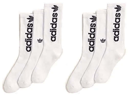 Adidas Men's Athletic Sport Moisture Wicking Cushioned Crew Socks 6-Pack/ 6-Pair (Shoe Size 6-12) (White/Black)