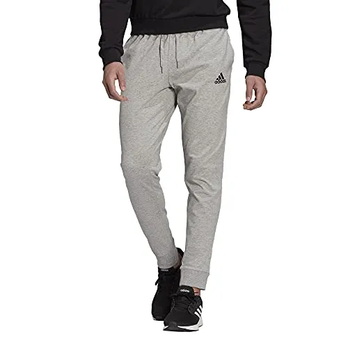 adidas Men's Essentials Single Jersey Tapered Cuff Pants, Medium Grey Heather