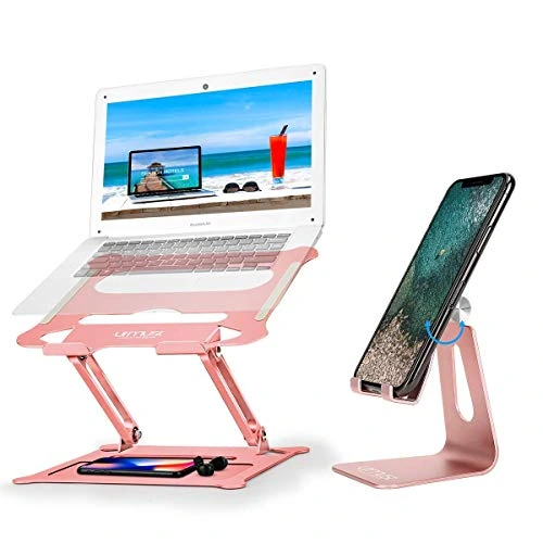 Adjustable Laptop Stand Rose Gold + Adjustable Phone Stand Rose Gold