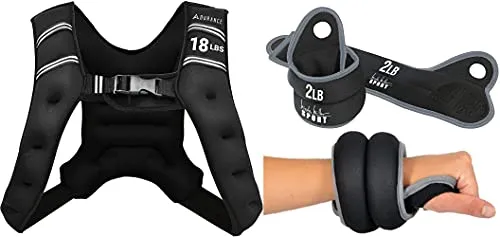 Adurance Weighted Vest Workout Equipment, 18lbs Body Weight Vest Bundle with Nicole Miller Wrist Weight Sets Thumblock Hand Weights Sets for Women 2lb Each, 4lb Pair Total