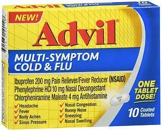 Advil Multi-Symptom Cold & Flu Coated Tablets - 10 ct, Pack of 4