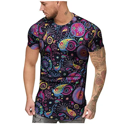 African Tees for Men,Hip-Hop Hipster Tie-Dyed T-Shirts Casual Stylish O-Neck Short Sleeve Curve Hem Longline Tops by Leegor