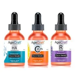 AgeCraft 3-Pack Combo with Vitamin C Serum, Retinol Serum and Hyaluronic Acid Serum | Set with 3 Facial Serum Anti-Aging, Anti-Wrinkle, Antioxidant and Moisturizing for Face/Eyes/Neck [Kit Serum]