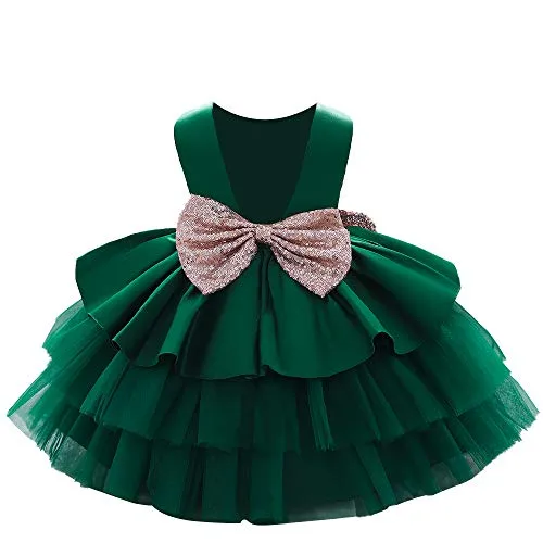 AIMJCHLD Christening Embroidery Tulle Lace Birthday Christmas Easter Flower Baby Girl Dress Princess Formal Prom Tutu Ball Gown 4T 5T Green 120