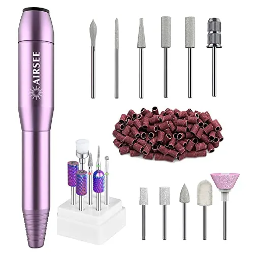 AIRSEE Portable Electric Nail Drill Professional Efile Nail Drill Kit for Acrylic + Tungsten Carbide Electric Nail Drill Bits Set for Acrylic Nails 3/32â