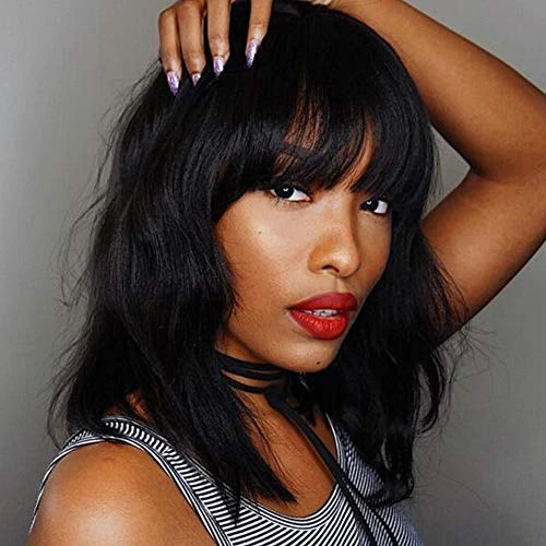 AISI HAIR Bob Curly Wig Synthetic Short Black Wig with Bangs Natural Looking Heat Resistant Fiber Hair for Women