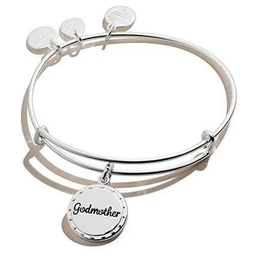 Alex and Ani Because I Love You Godmother Expandable Wire Bangle Bracelet for Women, My Guardian Angel Charm, Shiny Antique Silver Finish, 2 to 3.5 in